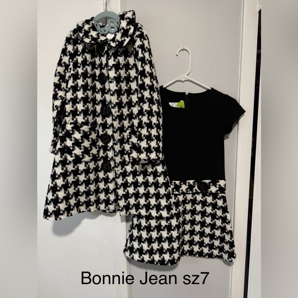 Bonnie Jean Black and White Houndstooth Dress Set